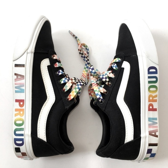 Vans Old Skool I Am Proud LGBTQ Pride Black Rainbow Skate Platform Sneakers - Picture 3 of 15